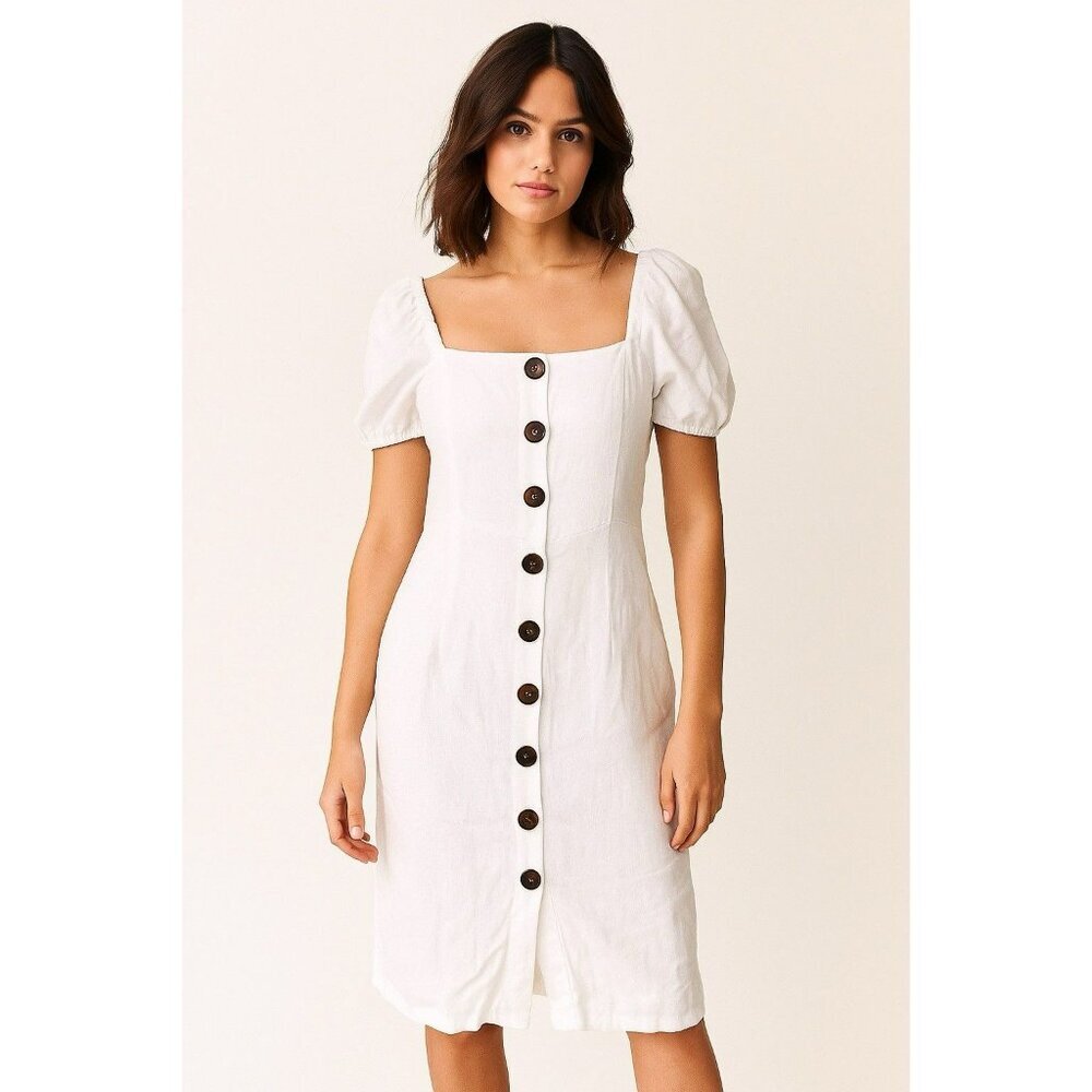INC Dress White Puff Sleeve Linen White Women Size 8 NWT Dream Dressing